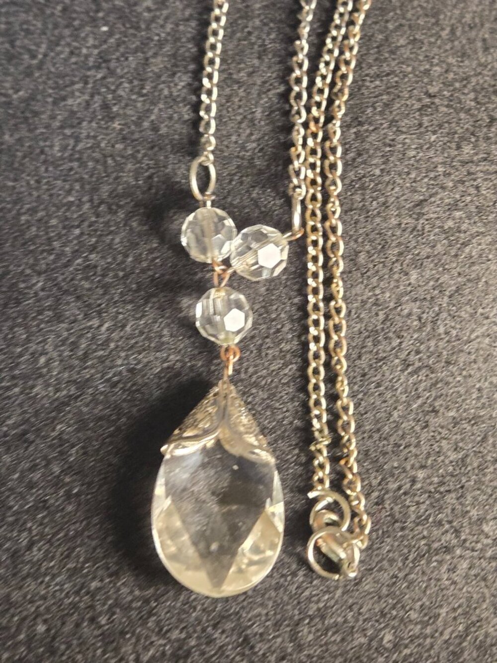 Vintage Art Deco Faceted Crystal Teardrop Y-Drop Necklace 20"